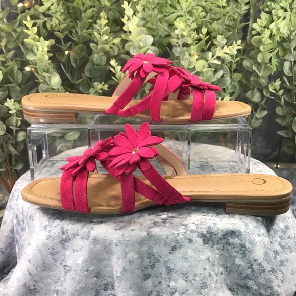 C Comfort Fuchsia Crossband Flower Sandals .75” Block Heels WMS 9M💖Brand NEW💖 - Picture 6 of 10